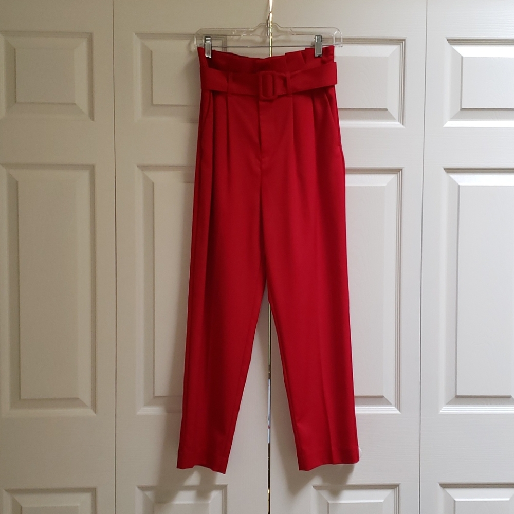 NWT H & M Red paper bag waisted crop pants